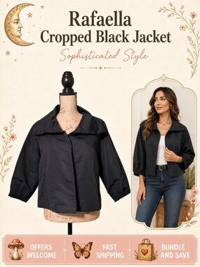 Rafaella Black Cropped Jacket 3/4 Sleeve Career Wear Blazer Size Small